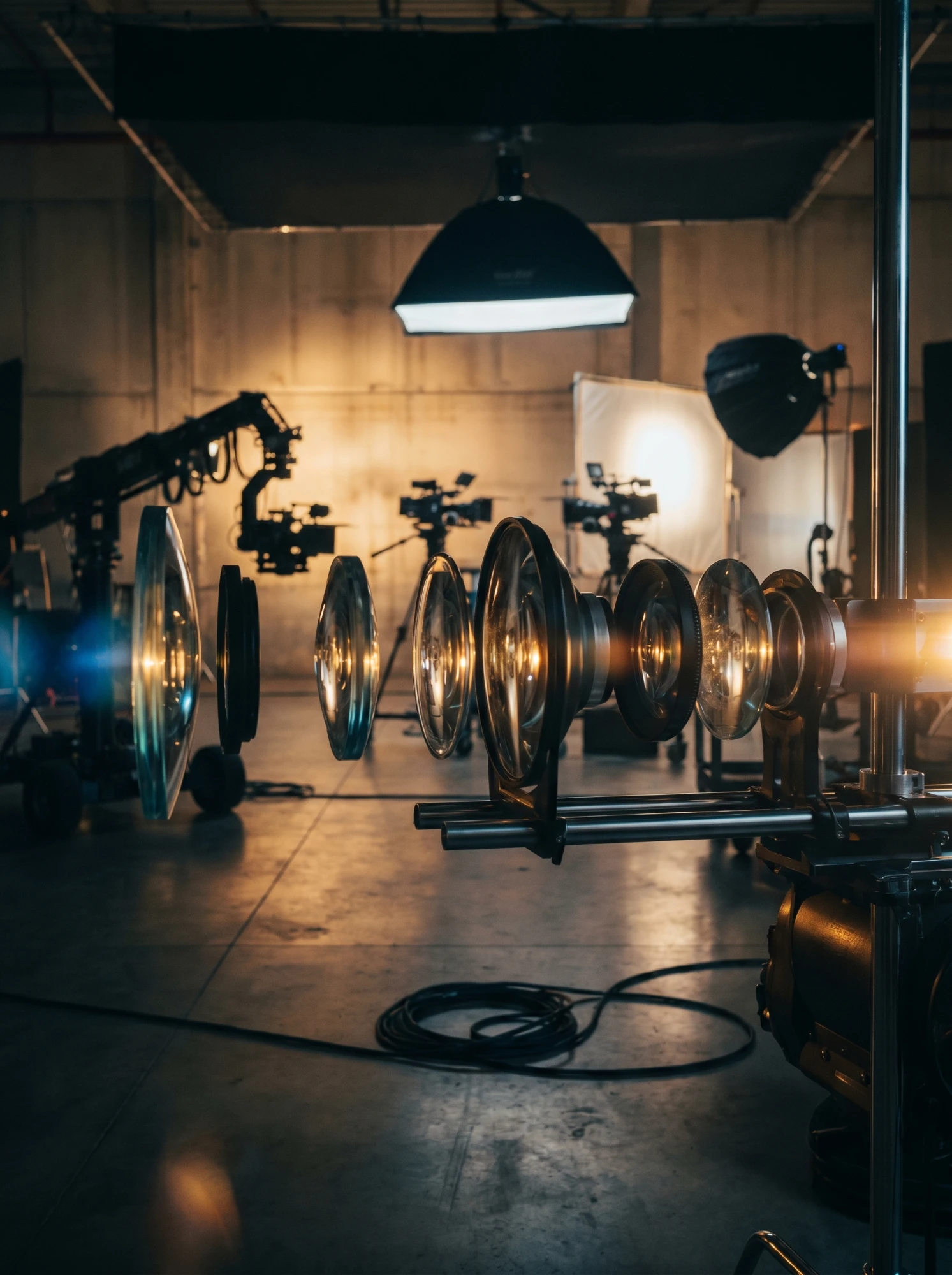 Film studio camera lens array and production equipment — arts and entertainment